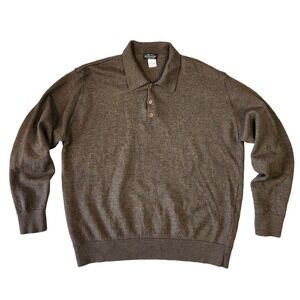 Vintage J Peterman Wool Polo Sweater Made in Italy Long‎ Sleeve Brown XL Career